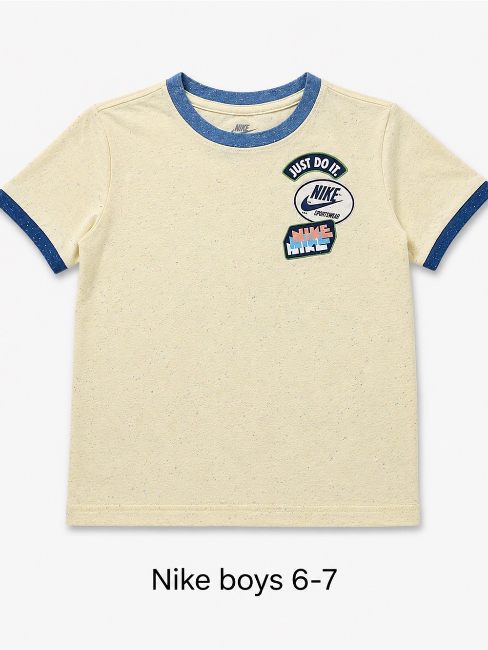 5/$25 bundle sale! Nike Retro Remix Boys T-Shirt Pale Yellow Blue Size 6-7